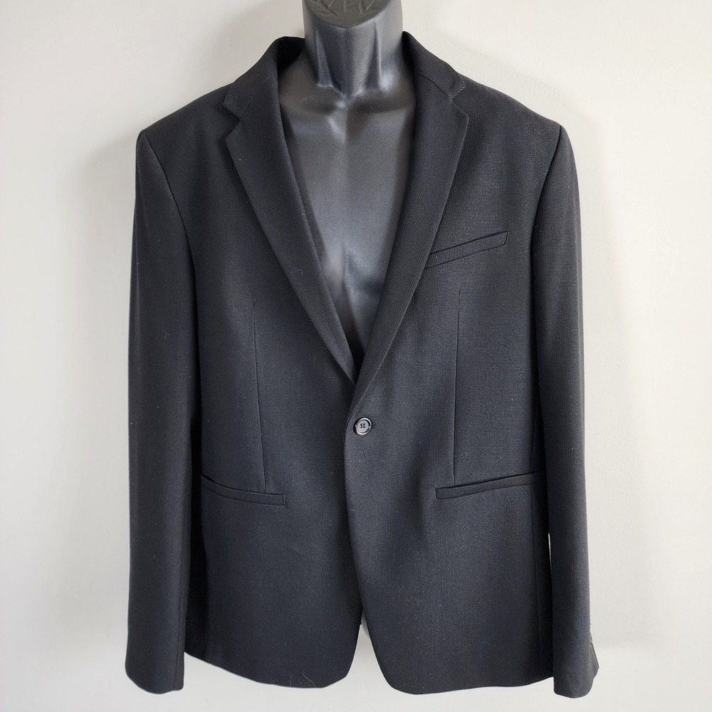 Zara Blazer Mens 42 Black Single Button Textured Professional Grad Event Formal